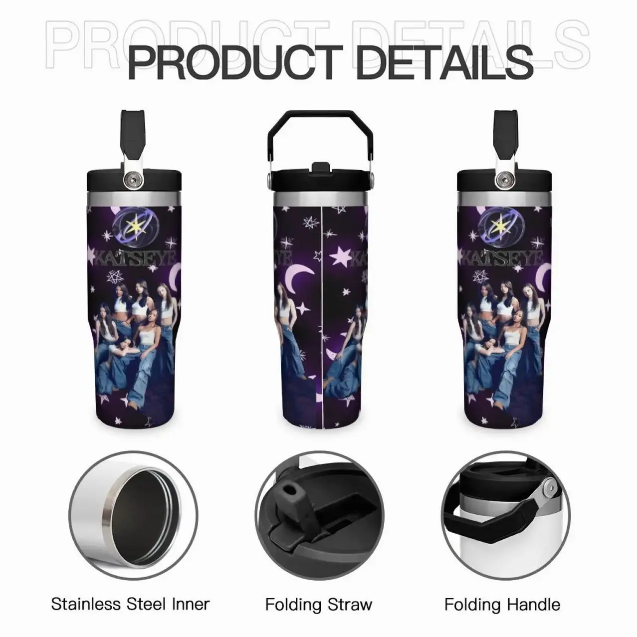 30Oz Katseye Themed Tumbler - Insulated Stainless Steel Water Bottle, Durable Thermos & Flask, Multi-Purpose Drinking Cup for Home, Office, School & Daily On-the-Go
