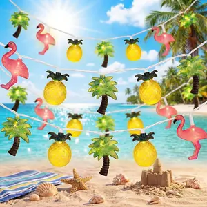 12FT Plug-in Tropical Beach Hawaiian String Lights - 20 LED Lighted Decorative Lamps with Flamingo, Pineapple, Palm Tree Designs for Luau, Pool, Hawaii Theme Indoor Outdoor Summer Party Decor