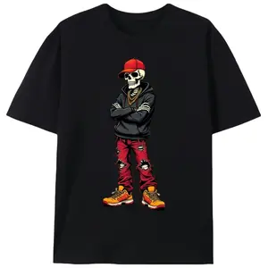 Hip-Hop Skeleton Summer T-Shirt, Men's Unisex Streetwear Graphic Tee, Cool Skeleton Casual Shirt for Hip-Hop Lovers