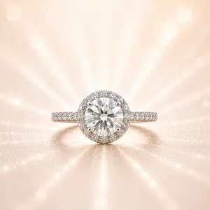 J-003PT-LuxeStone 1CT Round Halo Moissanite Engagement Ring - Durable Stainless Steel Costume Jewelry Ring for Women