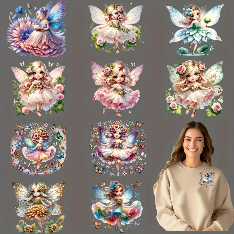 12 Spring Fairies Rust Transfer, Multicolor Washable Vinyl Stickers with Charming Floral and Butterfly Designs, for DIY Clothing, Bags, Masks, etc., DIY Craft Decorations, Diy Flower Decor, Washable Vinyl Stickers.