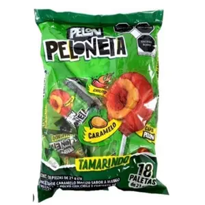 Pelon Peloneta Paleta 18pz+2gratis 21gc/u Caramel Tamarindo Flavor Candy