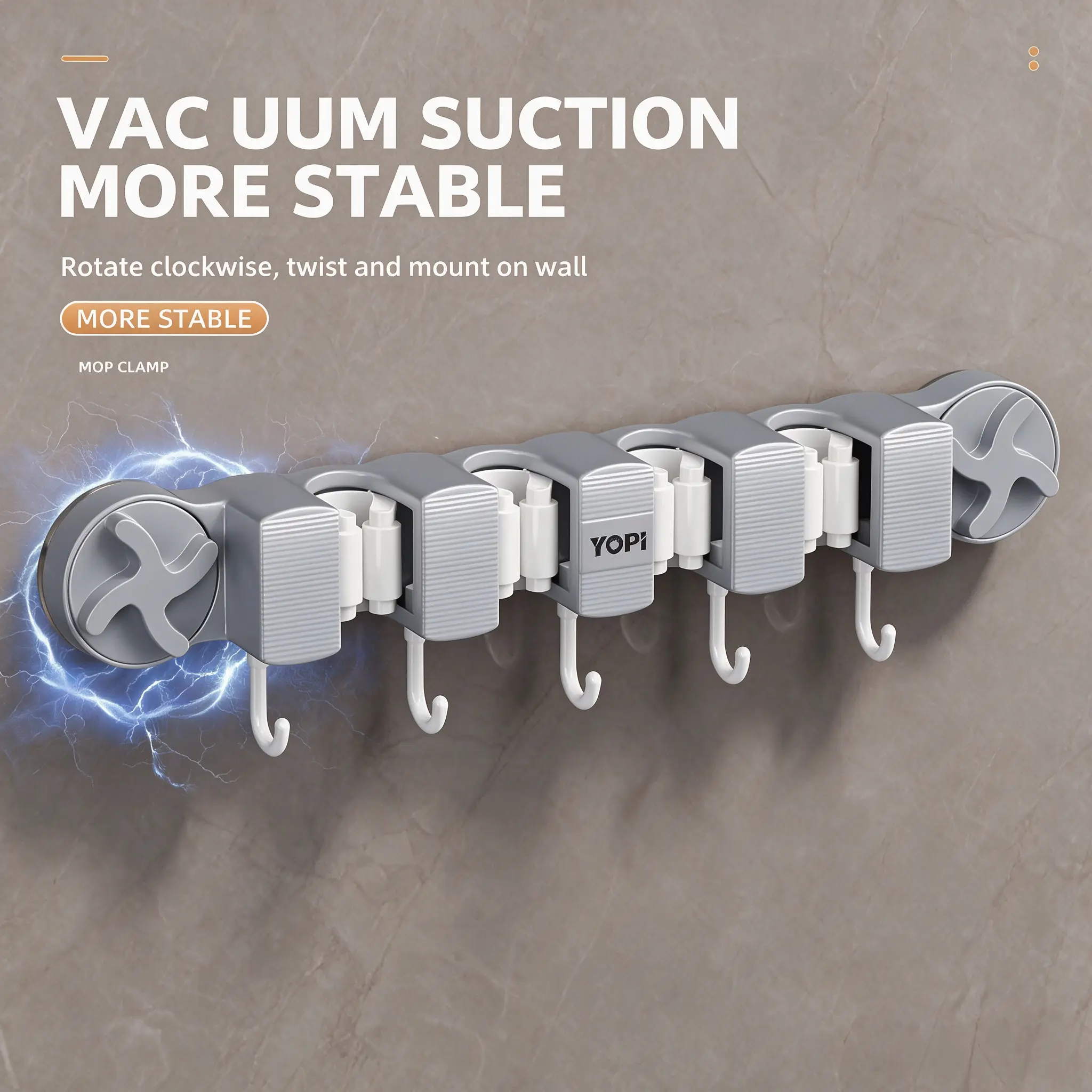 Suction Cup Mop Holder, No Drilling Wall Mounted Mop Broom Hook, Heavy Duty Mop Organizer Rack for Bathroom, Balcony & Household Storage