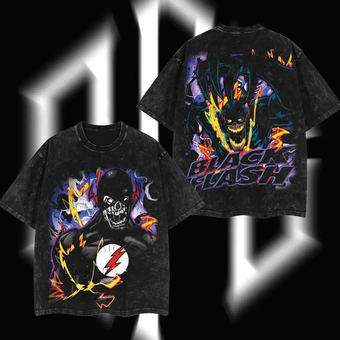 Superstyle The Black Flash - The Speed Force Grim Reaper Hero Verse Comic Edition Double Printed Oversize Lightweight Acid Washed Tee Hoodie Sweater TV Series Graphic Design Top Cotton Streetwear Comic Superheroes T-Shirt Clothes Menswear Womenswear BFG