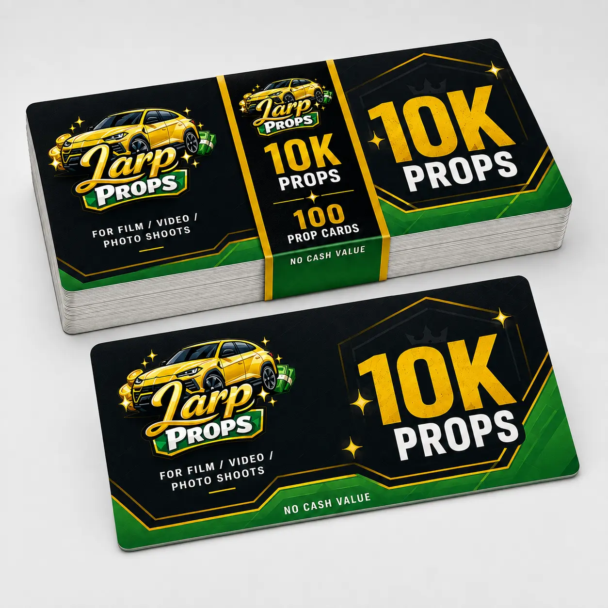 Larp Props 100-Pack Fictional 10K Prop Cards for Film, Music Videos & Photography