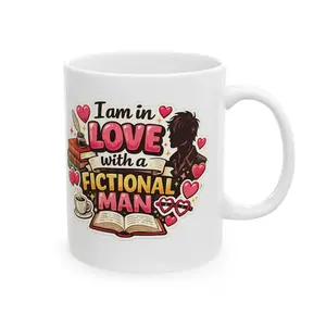Book Lover Mug “In Love With a Fictional Man” Funny Reader Gift Cup, 11oz & 15oz, Pink Mom Cup, Personalized Gifts
