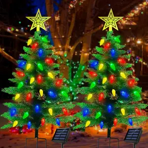 2-Pack 3.6FT Solar Christmas Tree Outdoor Christmas Decorations, 8 Modes Solar Xmas Tree Lights with 100 LED, Waterproof Solar Christmas Lights for Yard Front Porch Pathway Grave Cemetery Decor