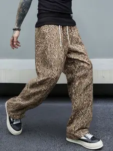 Men's Casual Streetwear Straight Leg Pants, Branch Pattern, Unisex, Essential for Outdoor Use, Fitted Sportswear, Spring & Fall Style