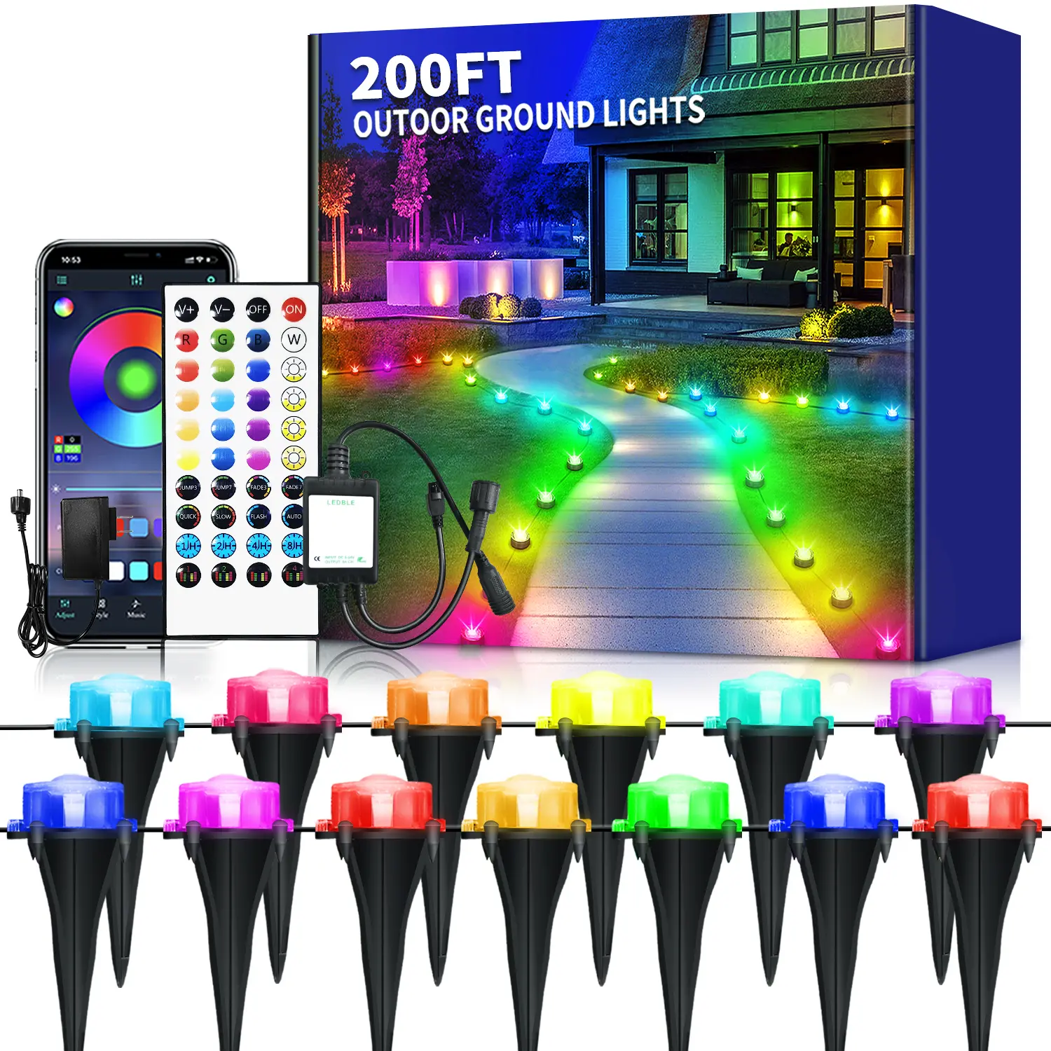 Yocrostar Dimmable RGB Outdoor Ground Lights, Color-Changing Pathway Lighting with Remote & App Control, IP67 Waterproof Wired, Garden Decorative Lighting for Backyard Decor & Outdoor Decor Home Improvement Holiday Parties, Diy Outdoor Light