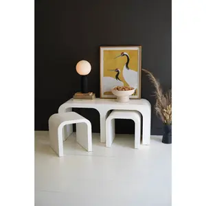 Kalalou White Wood Rectangle Coffee Table With Nesting Accent Tables