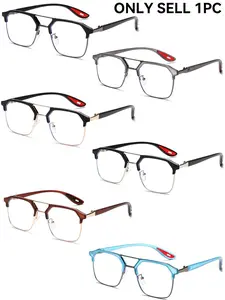 Retro Dual-Bridge Blue Light Blocking Glasses, Ultra-Light PC Frame, Uv400 Protection, Unisex Casual Style, Includes Elegant Packaging