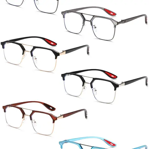 Retro Dual-Bridge Blue Light Blocking Uv Protective Glasses, Ultra-Light PC Frame, Uv400 Protection, Unisex Casual Style, Includes Elegant Packaging