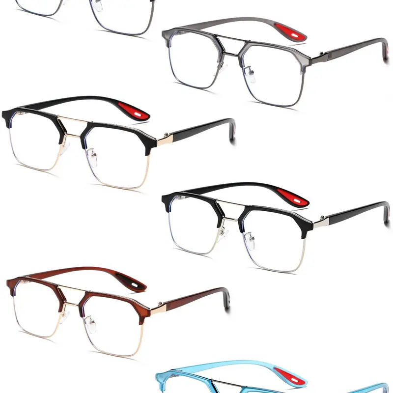 Retro Dual-Bridge Blue Light Blocking Uv Protective Glasses, Ultra-Light PC Frame, Uv400 Protection, Unisex Casual Style, Includes Elegant Packaging