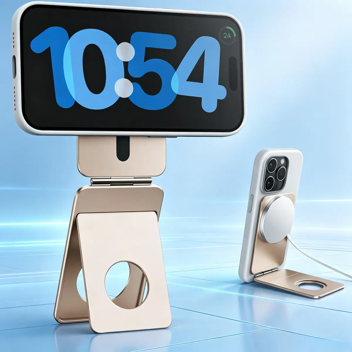Mag-safe Tripod, Tripod for iPhone Lightweight Aluminum Alloy & Angle Adjustment & Strong Magnets iPhone Tripod Stand Compatible with 17/16/15/14/13/12 (Included Metal Ring)