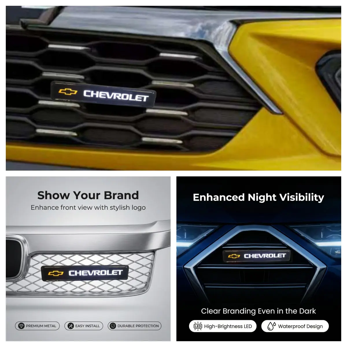 Waterproof LED Front Grille Car Emblem Light, Dynamic Illuminated Logo, Fits Chevrolet Suburban, Tahoe, Camaro, Silverado, Avalanche, Sticker For Cars