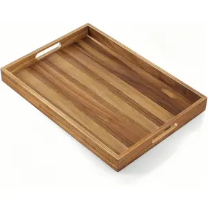 Acacia  Serving Tray with Handles - 17-Inch Large Wooden Tray for Ottoman -  for Breakfast, Lunch, Dinner, Appetizers, Patio, Ottoman, Coffee Table,BBQ, Party -  for Lap &Couch