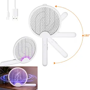 Electric Fly Swatter Handheld Fly Zapper with 3-Layer Safety Net 3000V Power Grid Rechargeable Battery for Indoor Outdoor Use