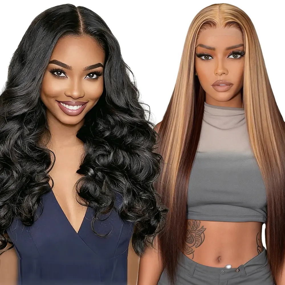 [Blend] Buy 1 Get 1 Free Flash Sale Lace Front Wig | Blended Human Hair 180% Density Transparent Lace Pre Plucked #1B Body Wave #P4/27 Straight #SummerVibes
