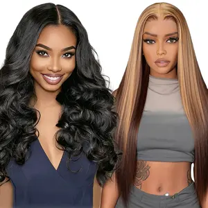 [Blend] Buy 1 Get 1 Free Flash Sale Lace Front Wig | Blended Human Hair 180% Density Transparent Lace Pre Plucked #1B Body Wave #P4/27 Straight #SummerVibes