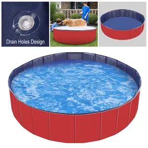Foldable PVC Pet Swimming Pool for Dogs & Kids – Heavy-Duty 0.3mm PVC, 63"x12" Portable Bathing Tub with Easy Drain & 4mm Sturdy Panels Non Inflatable