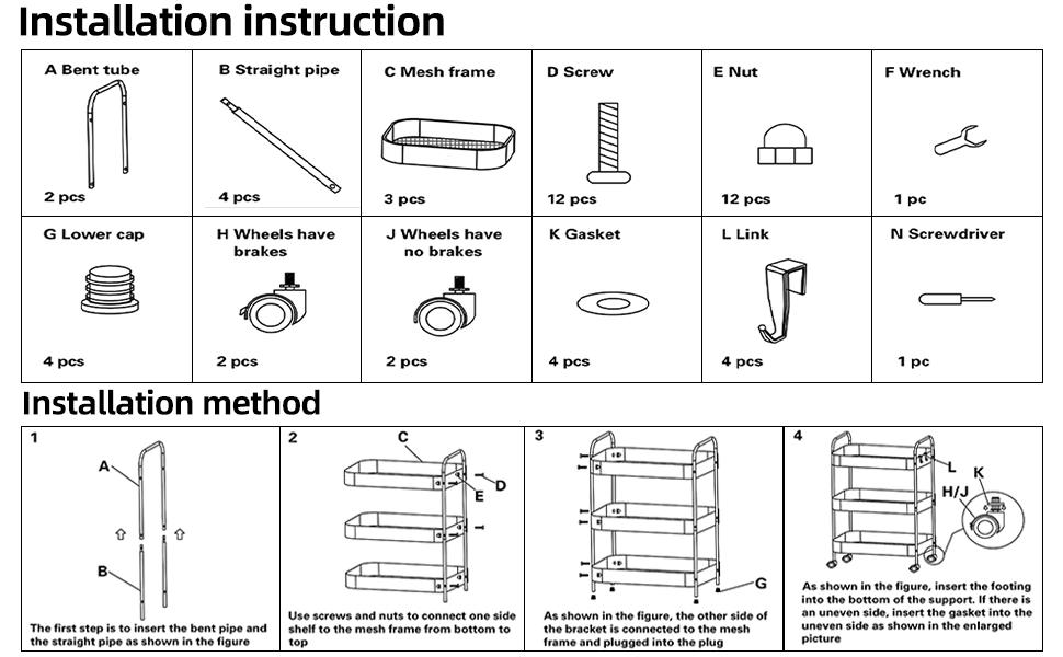 3-Tier Rolling Utility Cart with Wheels, Space-Saving Storage Organizer for Kitchen, Bathroom, Office and Dorm, Easy Assembly