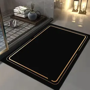 Line Border Design Bathroom Soft Absorbent Mat, Non-slip Quick Drying Bath Mat, Household Textiles for Bathroom Floor, Bathroom Accessories, Rugs for Living Room, Microfiber Soft Absorbent, Bathroom Drying Doormat