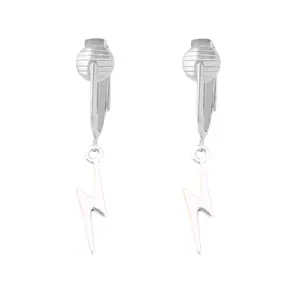 Silver Lightning Bolt Clip On Dangling Earrings