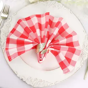 5 Pack Polyester Napkins 15"x15" Red/White Buffalo Plaid Gingham Style Dinner Napkins