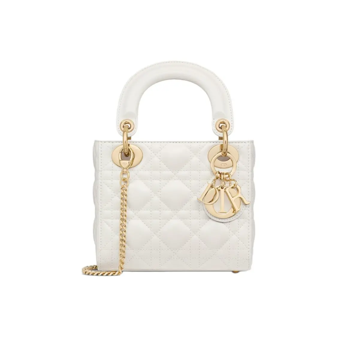 Pre-owned Dior Lambskin Shoulder Bags Mini Lady Milk White Cannage Quilted Handbag Chain Crossbody Bag For Women