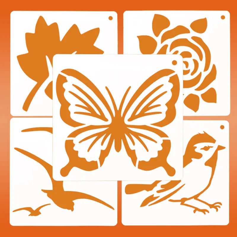 Nature Stencil Set 5 pcs - Includes 5 Stencils for Crafting & Artistic Projects Featuring Butterflies Flowers Leaves and Birds for Creative Projects - Bakeware