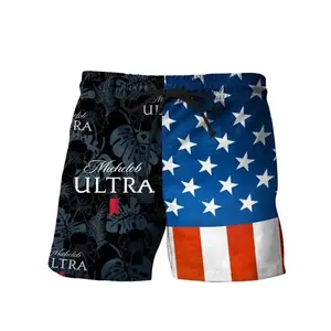 Michelob Ultra July 4th Mens Hawaiian Shirt Beer Lover Beach Shorts Patriotic Drinking Print Summer Swim Trunks 4th of July American Flag Summer Pool Party Swimwear for Men, Lightweight Quick Dry Vacation Outfit