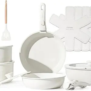 CAROTE 17pcs Pots and Pans Set, Nonstick Cookware Set Detachable Handle, Induction Kitchen Cookware Sets Non Stick with Removable Handle, RV Cookware Set, Pots and Pans