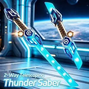Retractable Light Up Sword Toy with Double Blades, Multi-Color RGB LED Light, Gravity Induction, 3D Sound & Spin Function, Rechargeable Glowing Prop for Themed Parties and Night Performances
