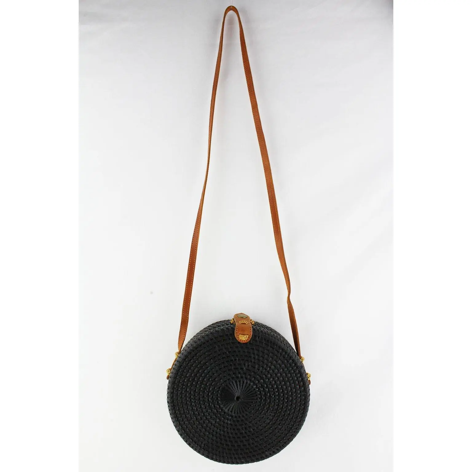 Aguna Round Rattan Handbag - Black