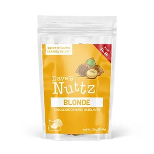 Dave's Nuttz Blonde Chocolate Covered Hazelnuts 1oz Sweet 'N Savory Caramel Delight Snack Oregon Roasted Nuts US Made