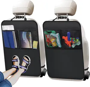 2-Pack Car Backseat Kick Mat Protectors with 2-Pocket Storage Organizers - Car Interior Accessories for Kids, Compatible with SUVs, Minivans, Trucks (Black)