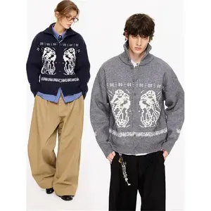 2025 Men’s American Retro Fer Island Cardigan – Autumn & Winter Lazy Style Round Neck Knit, Suitable for Christmas Dressing