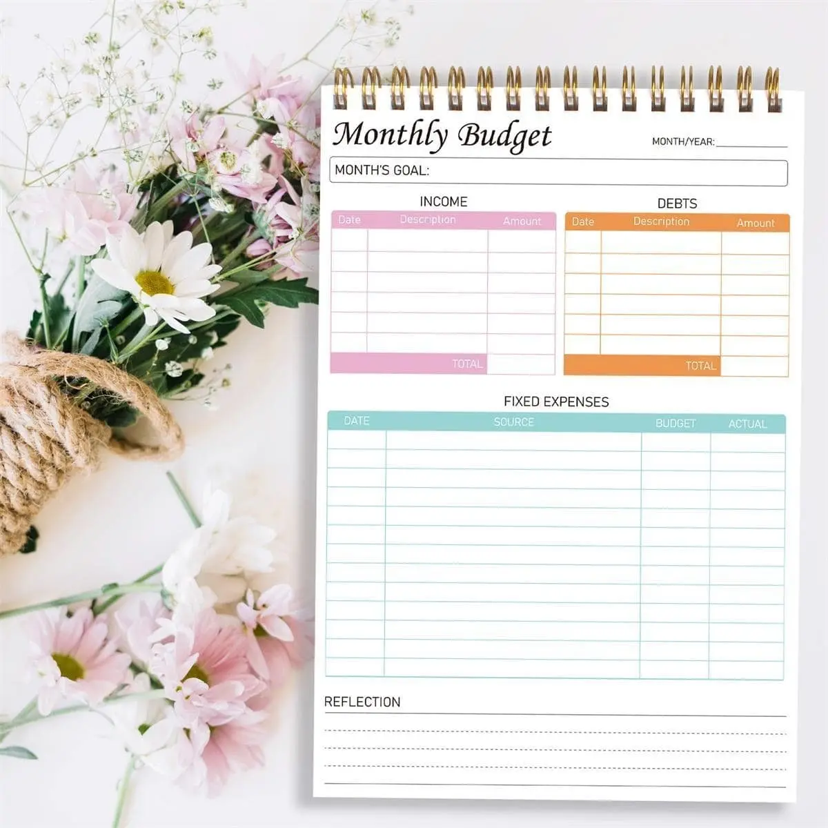 A5 Monthly Budget Planner Notebook, Spiral Coil Ledger Book, Personal Finance Management, Income Debt Fixed Expense Tracker, Portable Budget Manual