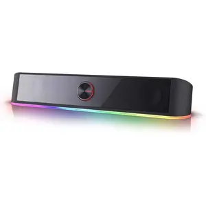 GS560 RGB Desktop Soundbar, 2.0   Speaker with Dynamic Lighting Bar Audio-Light Sync/Display, -Control Backlit with Volume Knob, USB  w/ 3.5mm , Black