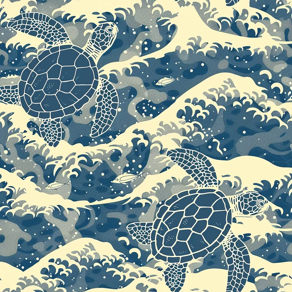 Handdrawn Sea Turtles Pattern 5 Quilting Cotton Fabric