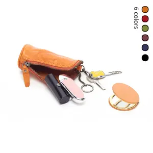Genuine Leather Key Pouch & Coin Purse - Premium tumbled natural tanned Leather - Car Key Holder Case - Mini Vintage Wallet Car Key Accessory Car Key Protector