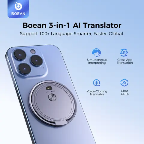 Boean 3-in-1 Portable AI Voice Translator Pen - Built-in Batteries, 100+ Language Support, GPT-5 Powered, Real-Time Translation, Cross App Translation,Phone Holder