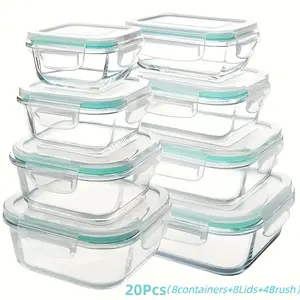 20pcs Sealed Glass Food Storage Containers, Lunch Boxes, Microwave Ovens, Ovens - Perfect for Salads, Fruits, Vegetables, And Sandwiches, Lunch Boxes | Sealed Storage | Durable Glass, Food Storage Containers (8 Lids+8 Containers+4 Brush)