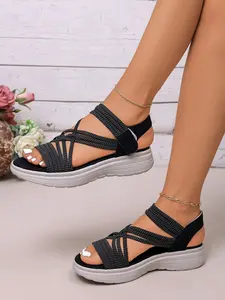 Lightweight elastic platform sandals, casual sports sandals, breathable and comfortable flat shoes, non-slip for pregnant women, vacation beach shoes