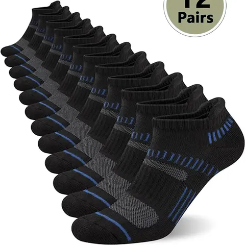 Men's 12 Pairs Stripe Print Ankle Socks, Moisture Wicking Athletic Socks, Soft Comfy Breathable Socks for Men