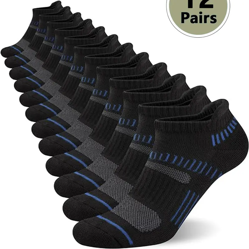 Men's 12 Pairs Stripe Print Ankle Socks, Moisture Wicking Athletic Socks, Soft Comfy Breathable Socks for Men