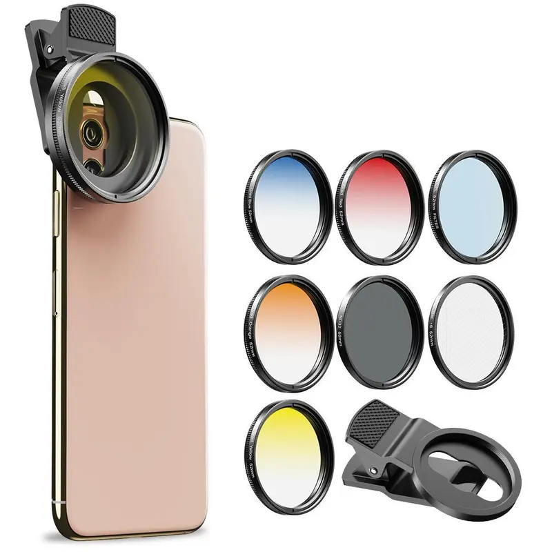 APEXEL 6-in-1 52mm Aluminium Mobile Optical Lens Kit with Optical Glass - Polarised Lens, Star Lens, Gradient Filter Set, ND Filter Lenses, High Light Reduction, Easy-Mount Universal Lens Clip for Photographers, Smartphone Camera Accessories