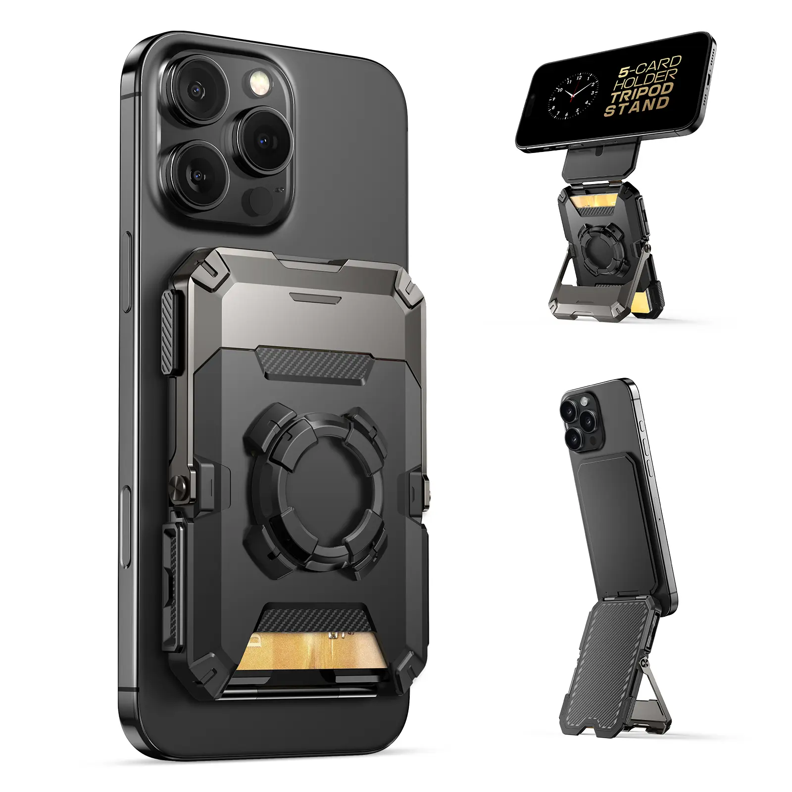 Black - Pro [ AirTag Slot & Adjustable Stand ]