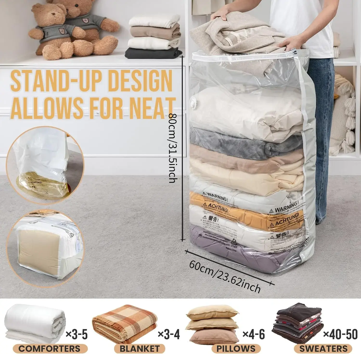 2-Pack Vacuum Storage Bags – Large Cube Space-Saving Organizer for Clothes, Comforters, Blankets & Pillows