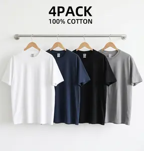 4 Pcs Men's Heavyweight Classic Cotton Short Sleeve Crew Neck T-Shirt